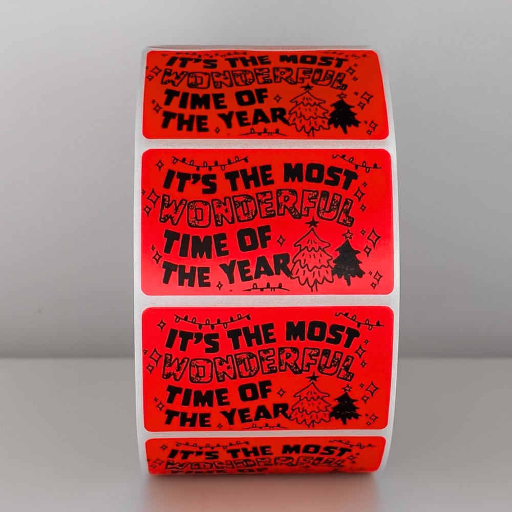 Wonderful Time of Year Stickers | Green Holiday Christmas Packaging Labels
